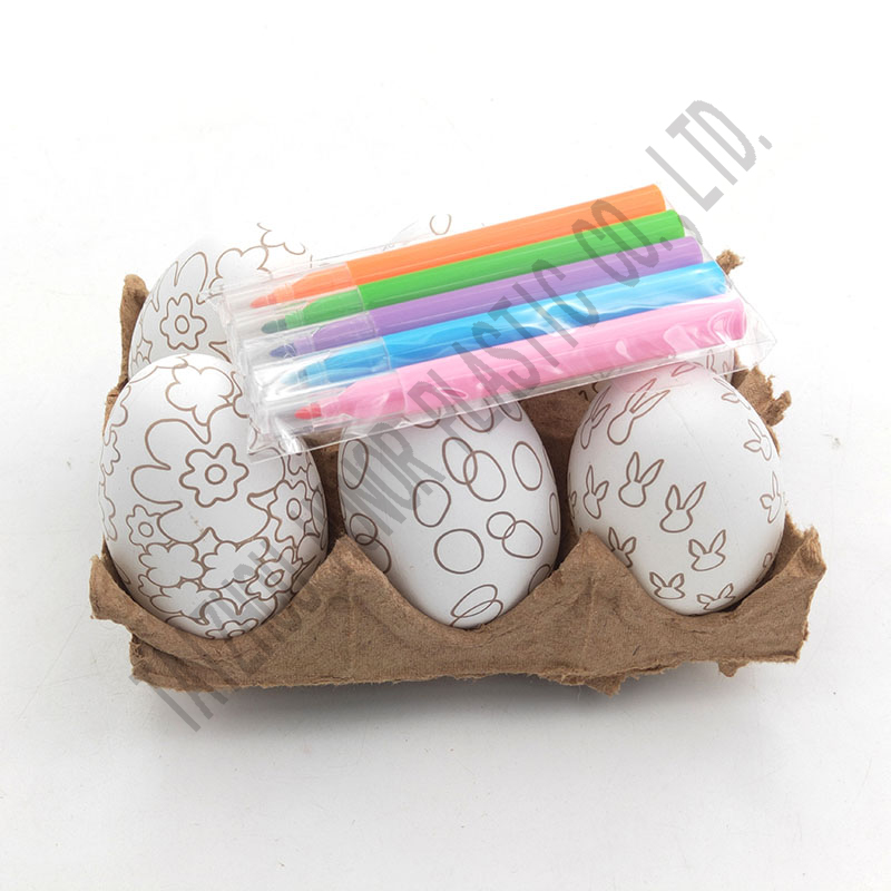2.5" Plastic printed egg 6ct with 5pcs color pen